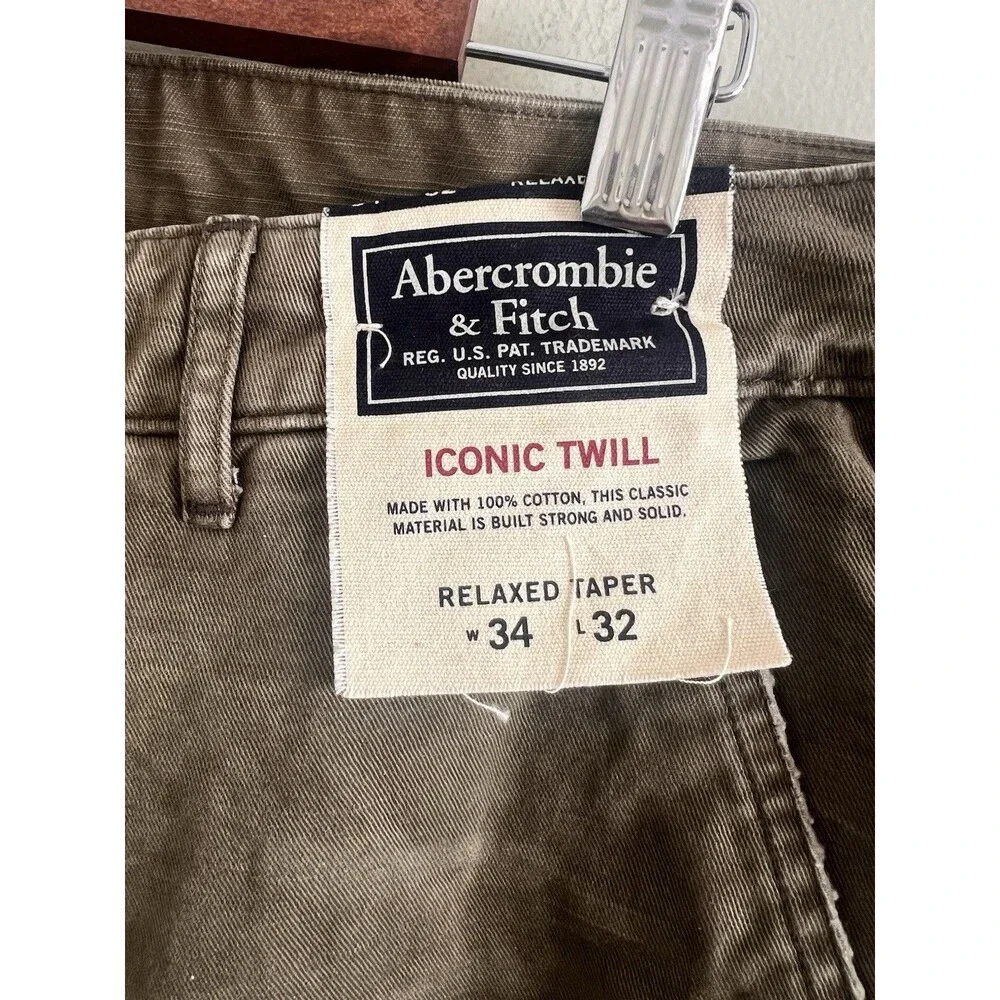 NWT Abercrombie & fitch iconic twill 100%cotton RELAXED taper size 34 - Picture 2 of 9